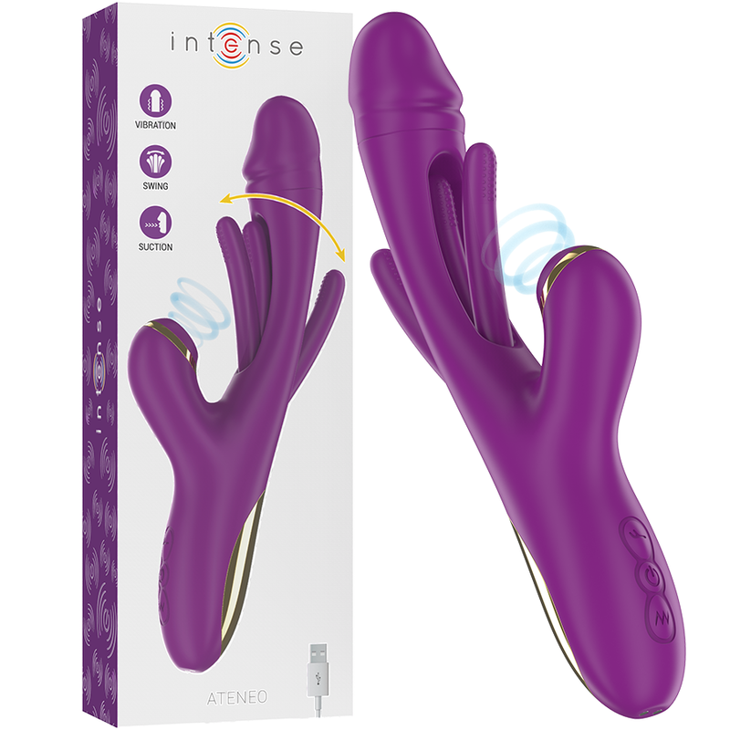 Ateneo Rechargeable Multifunction Vibrator 7 Vibrations with Oscillating Tongue and Purple Suction