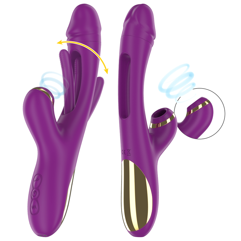 Ateneo Rechargeable Multifunction Vibrator 7 Vibrations with Oscillating Tongue and Purple Suction