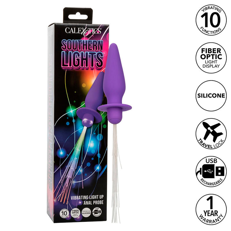 Southern Lights Light UP Anal Plug 10 Vibrations Silicone Purple