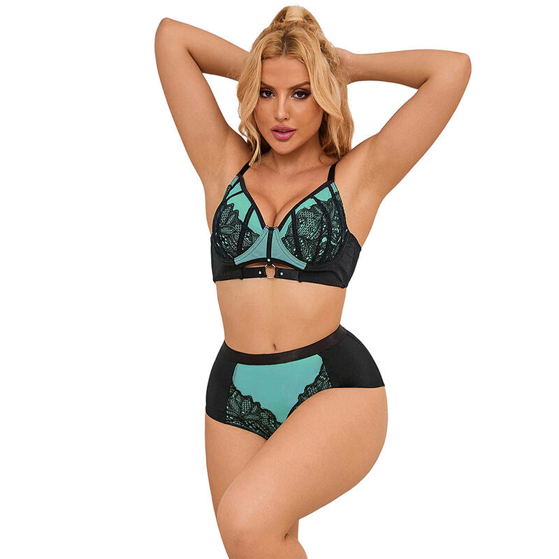 955557 Green Patent Leather Mesh Zipper BRA SET S/m