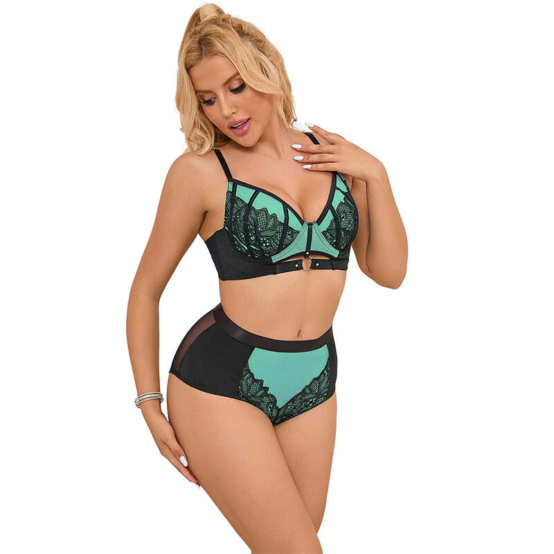 955564 Green Patent Leather Mesh Zipper BRA SET L/xl