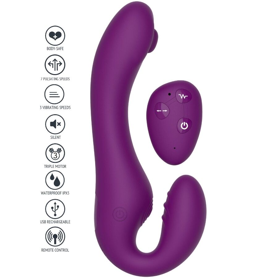 2 IN 1 Strapless Strap-ON Vibrator with Remote Control Purple