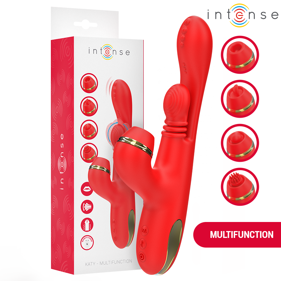 Katy Multifunction Clitoris Stimulator 4 Interchangeable Heads RED