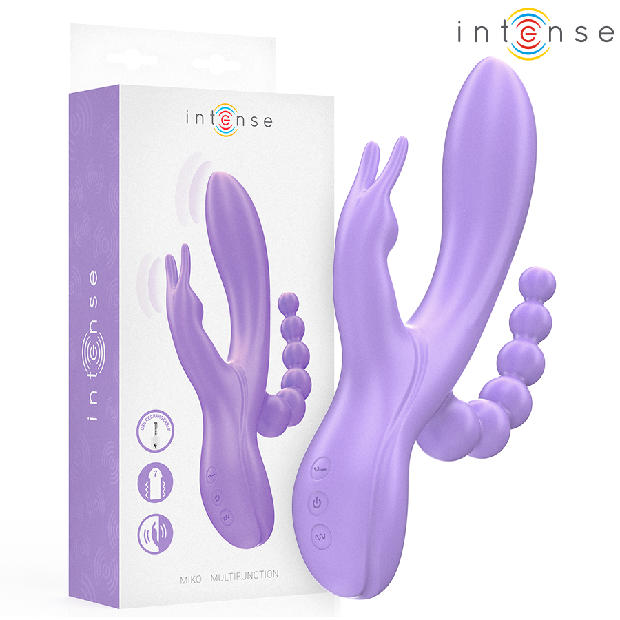Miko Triple Vibrator Rabbit & Stimulator & Anal 7 Vibrations Purple