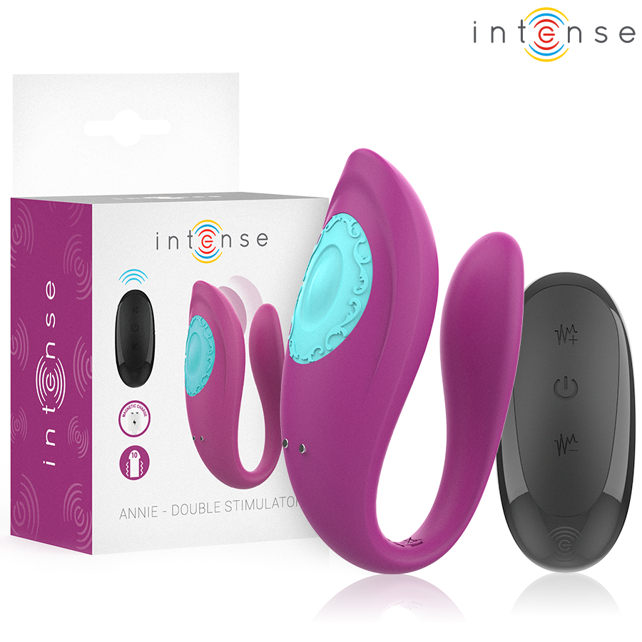 Annie U-Shaped Vibrator and Stimulator Purple Remote Control