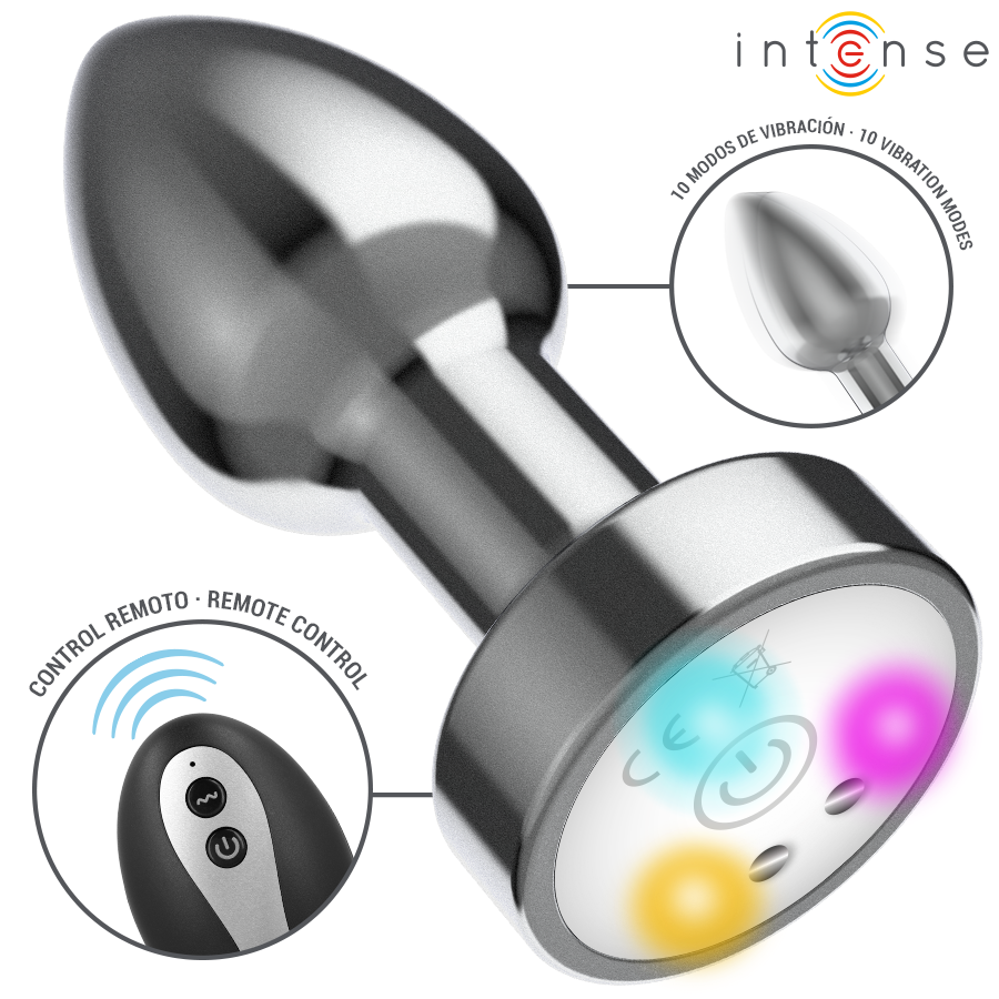 Vibrating Metal Anal Plug with LED Lights and Remote Control - Size S