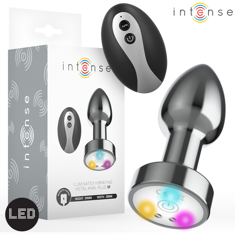 Vibrating Metal Anal Plug with LED Lights and Remote Control - Size M