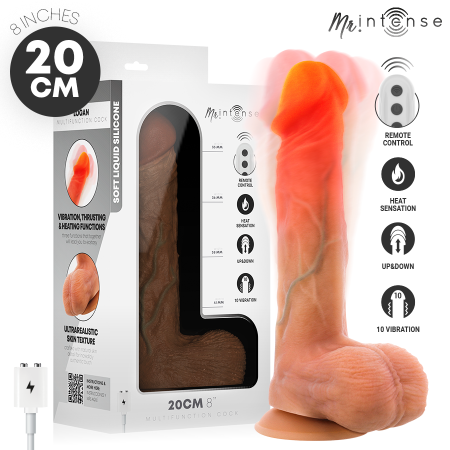 Logan Vibrator Dildo Silicone with Heat Effect and Remote Control 20 cm -Ø- 4,1 cm