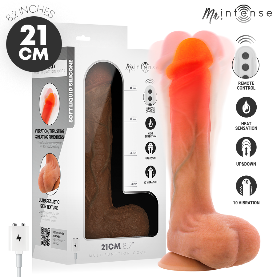 Bradley Silicone Vibrating Dildo with Heat Effect and Remote Control 21 cm -Ø- 4.2 cm
