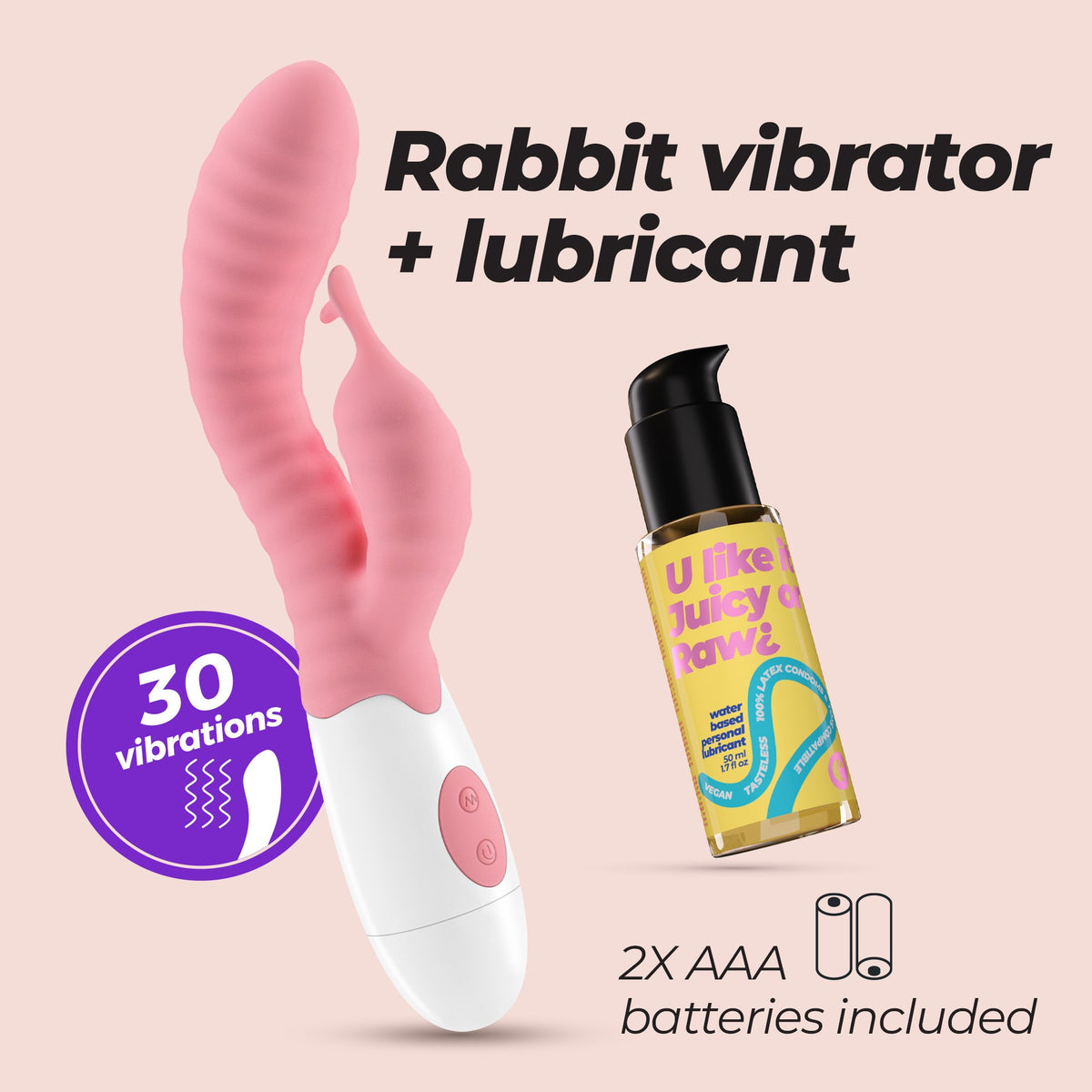 Gummie Rabbit Vibrator Pink with Waterbased Lubricant Included