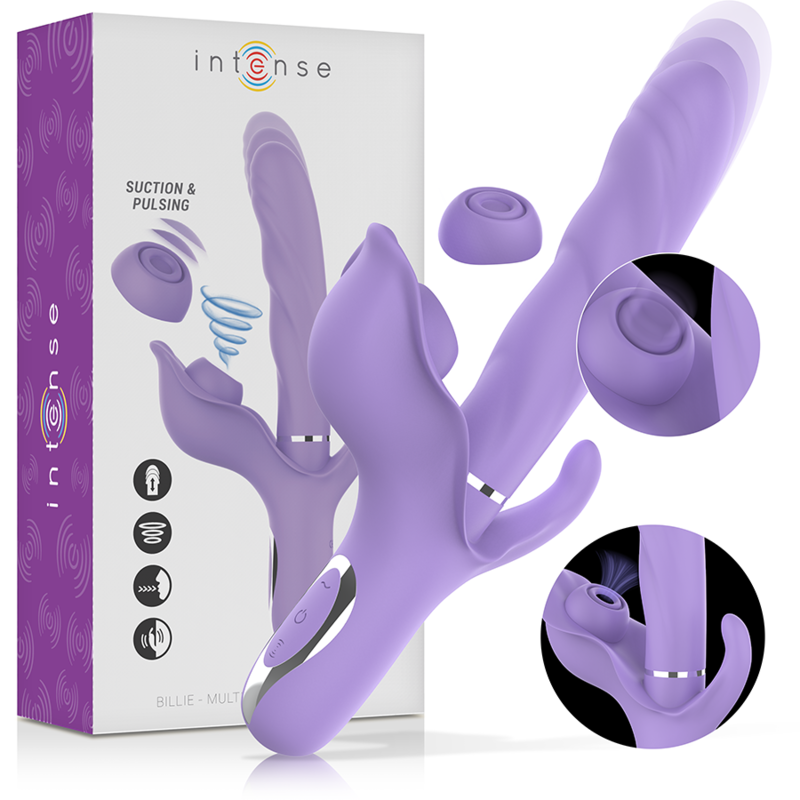 Billie Multifunctional Rechargeable Suction Vibrator with Purple Push Button