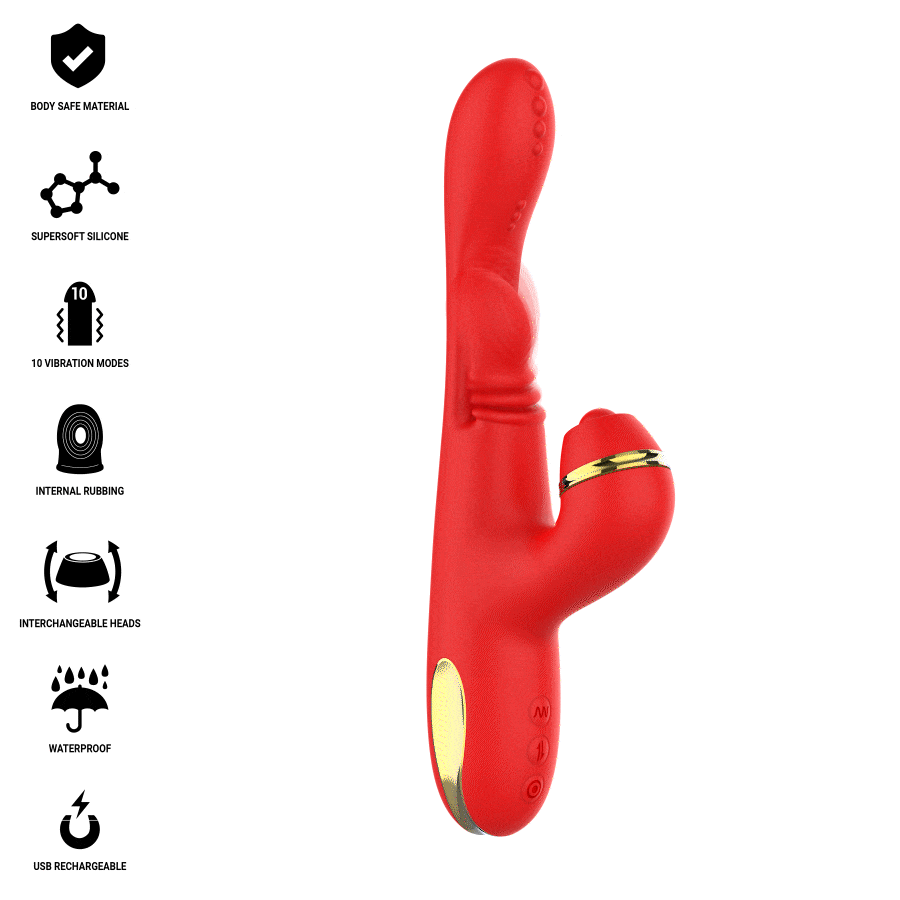 Katy Multifunction Clitoris Stimulator 4 Interchangeable Heads RED