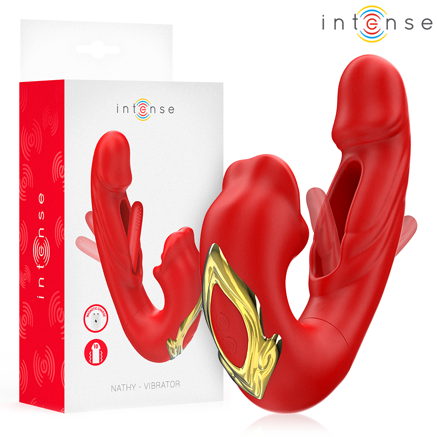 Nathy Double Vibrator with Multifunction Stimulating Mouth RED