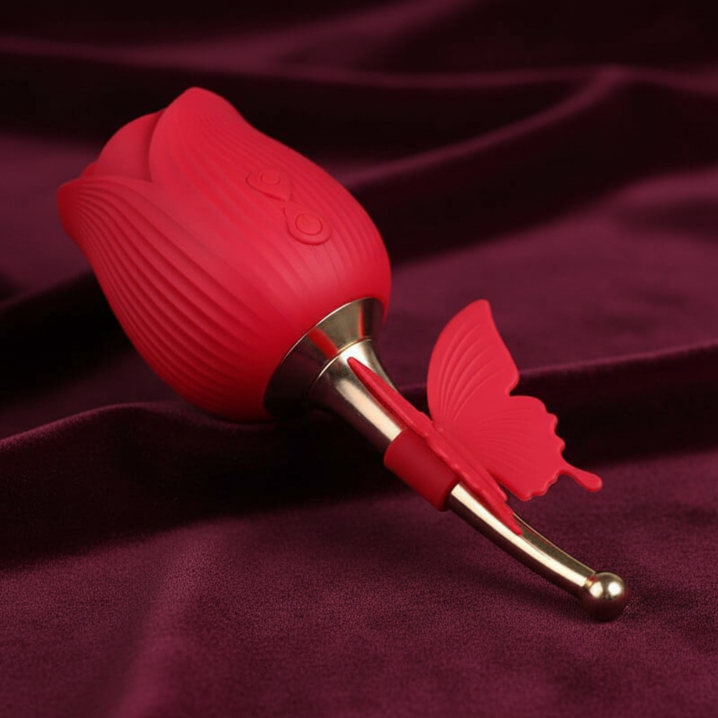 Rose Dual Touch - Stimulare cu suctiune, vibrator 2 in 1